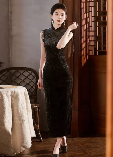 Modern black Qipao dress