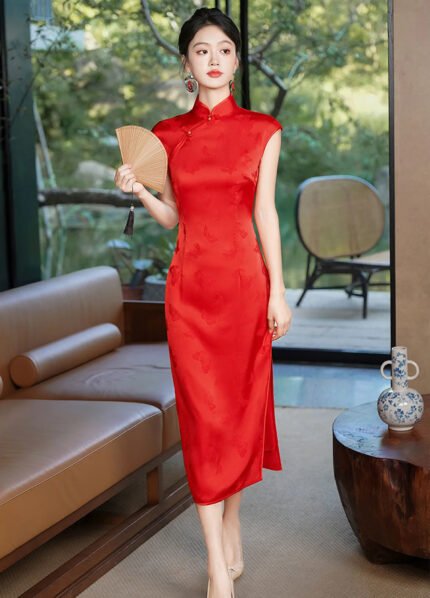 Modern red Qipao dress