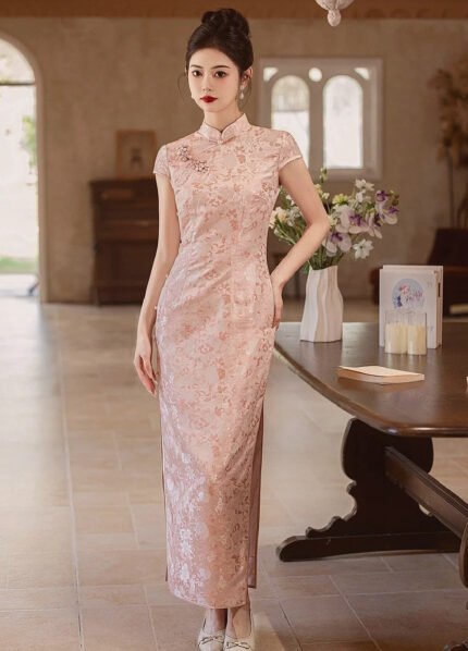 Pink floral Cheongsam dress