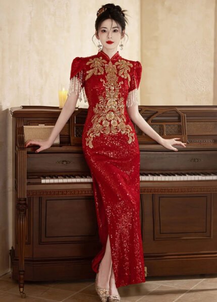 Red sequin Cheongsam dress