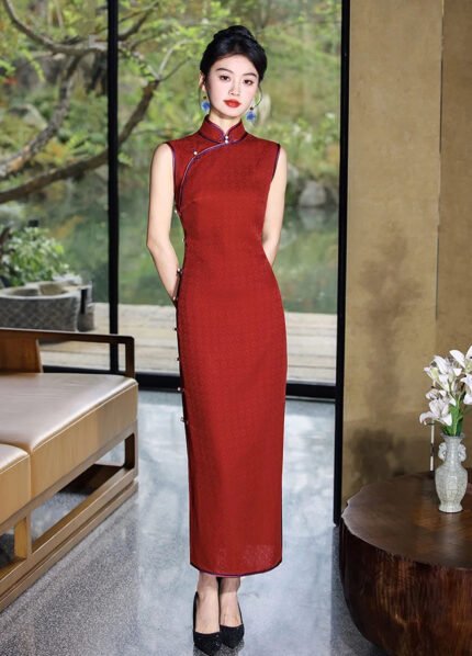 Red silk Cheongsam dress